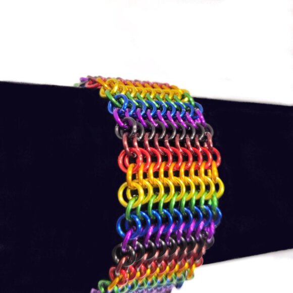 Rainbow Pride Chain Mail Cuff Statement Bracelet - Picture 1 of 4
